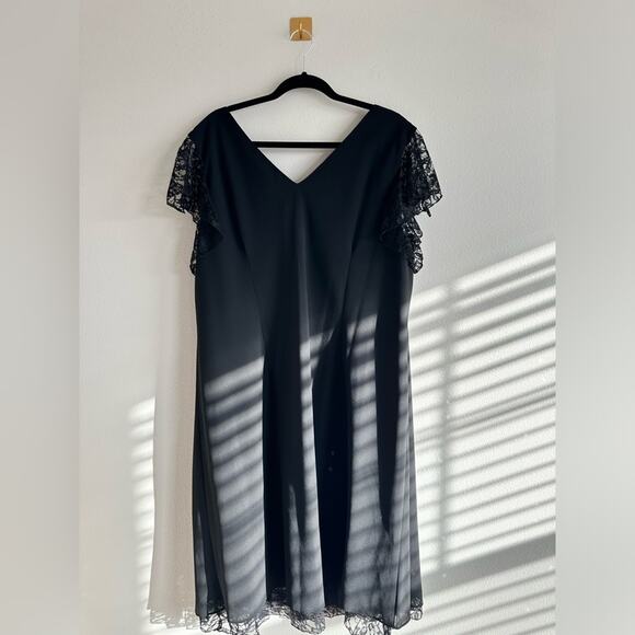 Studio 1940 Dresses & Skirts - Vintage Studio 1940 Black Dress Lace Trim Lace Flutter Sleeve Size 26W